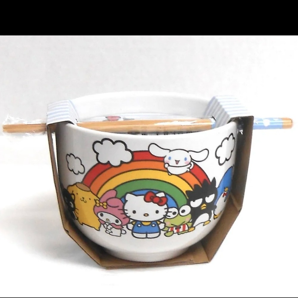 Hello Kitty and Friends Rainbow Colorful Ceramic Bowl with Chopsticks